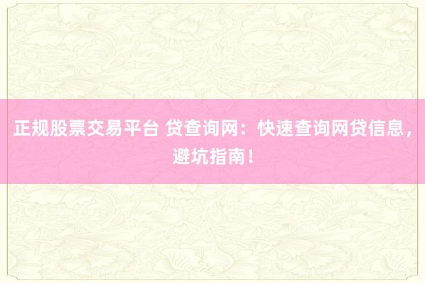 正规股票交易平台 贷查询网：快速查询网贷信息，避坑指南！