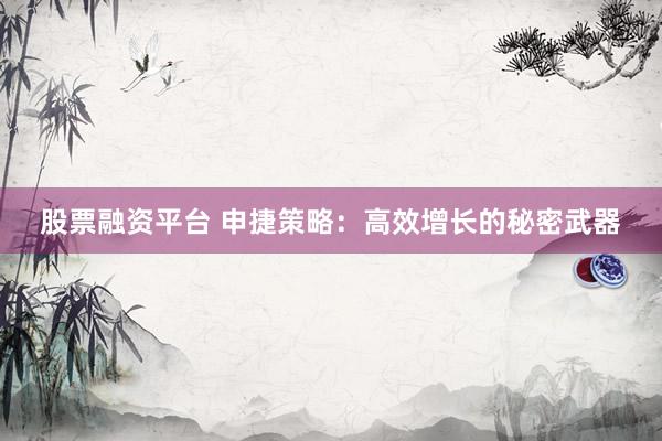 股票融资平台 申捷策略：高效增长的秘密武器