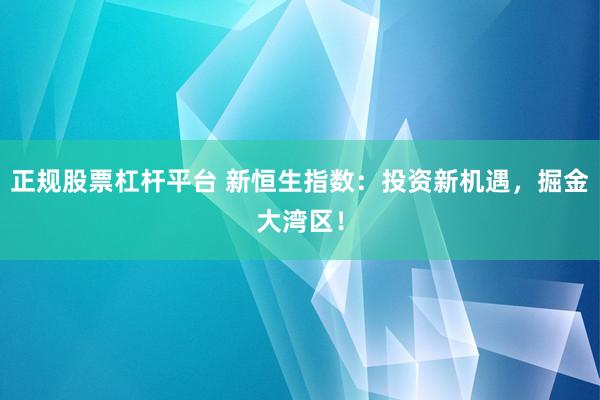 正规股票杠杆平台 新恒生指数：投资新机遇，掘金大湾区！