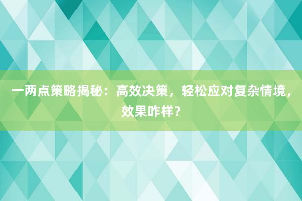 一两点策略揭秘：高效决策，轻松应对复杂情境，效果咋样？