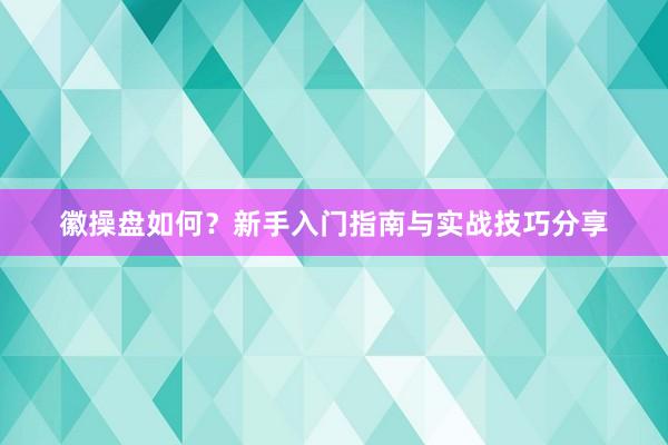 徽操盘如何?新手入门指南与实战技巧分享
