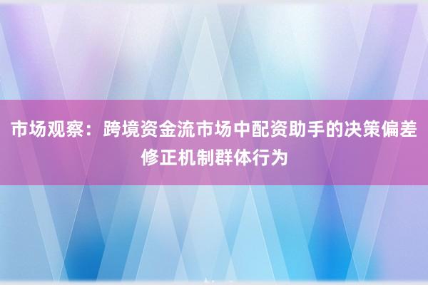 市场观察：跨境资金流市场中配资助手的决策偏差修正机制群体行为