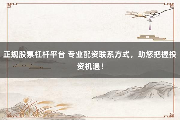正规股票杠杆平台 专业配资联系方式，助您把握投资机遇！