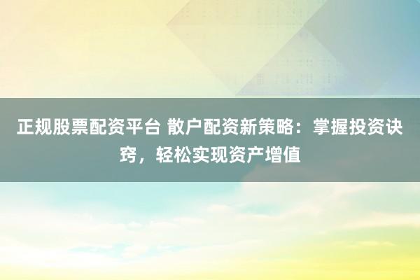 正规股票配资平台 散户配资新策略：掌握投资诀窍，轻松实现资产增值