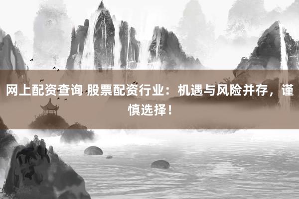 网上配资查询 股票配资行业：机遇与风险并存，谨慎选择！